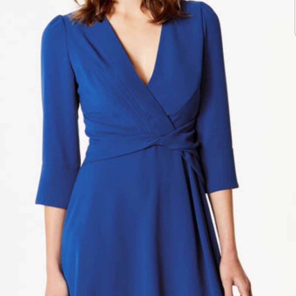 Wrap Front Blue Midi Dress